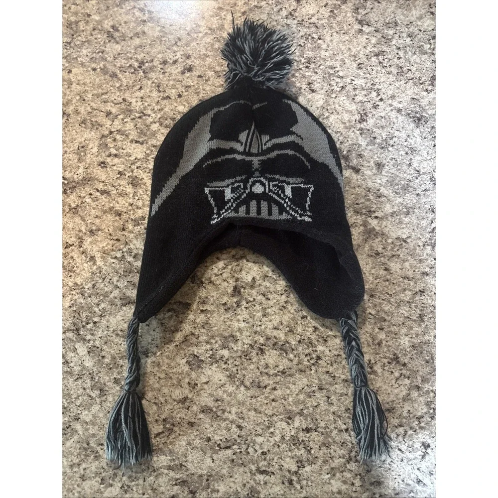 Star Wars Darth Vader Hat Unisex Kids Black Braided Tassel Flannel Lined Beanie